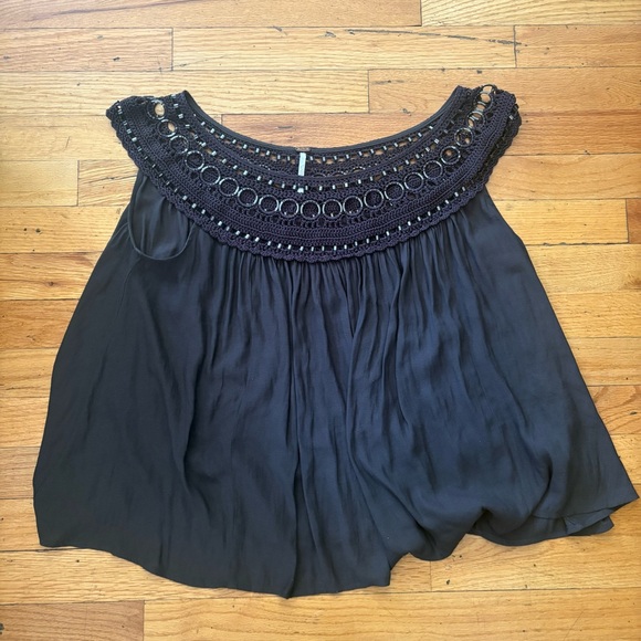Free People Tops - Free People Gray Crochet Neckline Tank Size Small